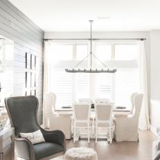Gray and White Open Plan Dining and Living Areas