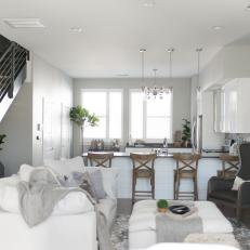 Gray and White Open Plan Living Area and Kitchen