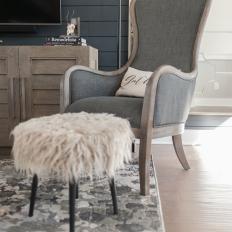 Gray Armchair and Furry Stool