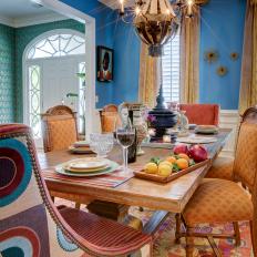 Bold Blue Transitional Dining Room