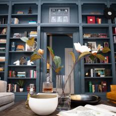 Contemporary Library With Blue Built-Ins