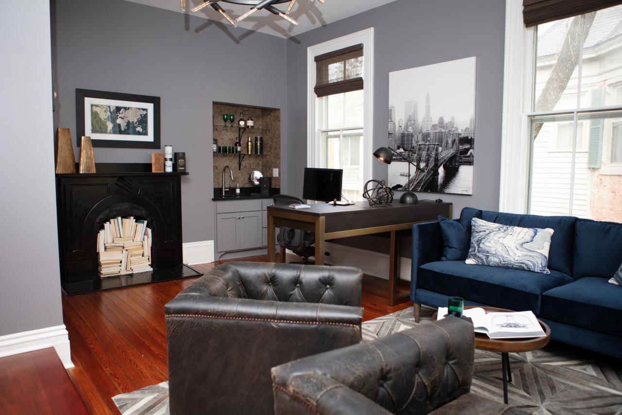 Modern Gray Home Office With Wet Bar Hgtv