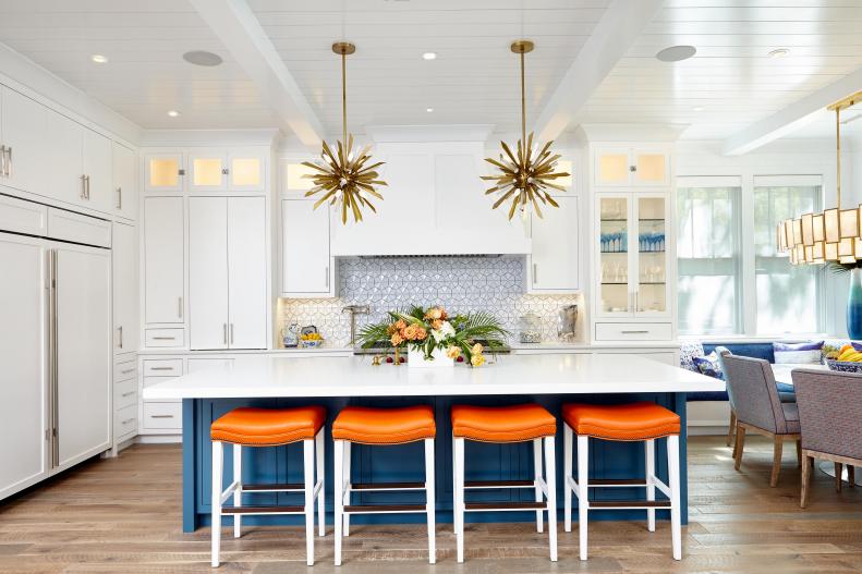 Eat-In Kitchen With Contemporary Details, Starburst Pendant Lights