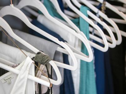 Use matching hangers in a closet for better organization.
