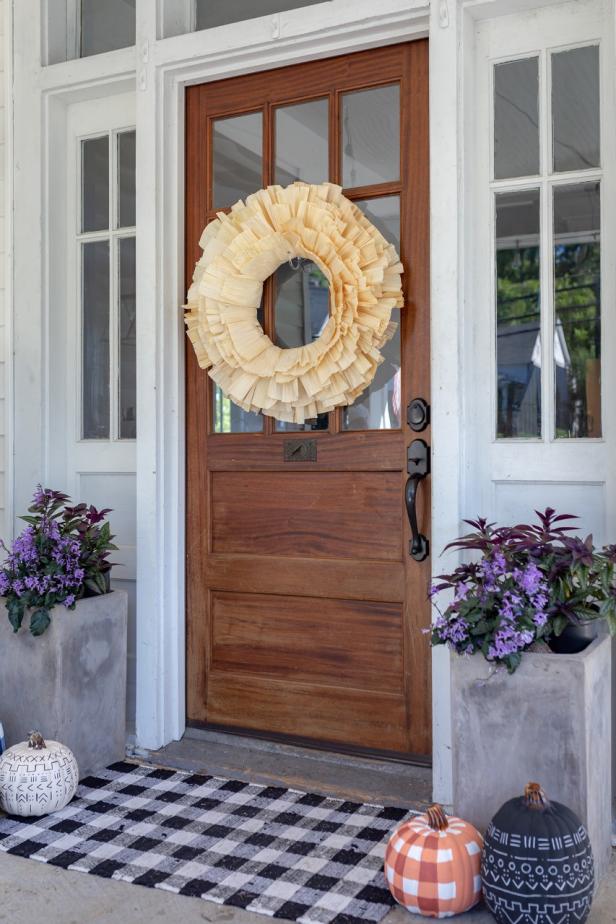 Not just for tamales anymore, a corn husk wreath is the perfect way to bring the feel of autumn to your front door.