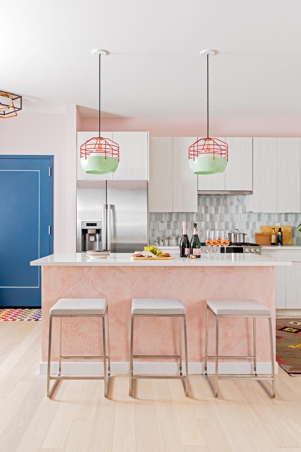 Contemporary Pink Kitchen With Blue Door HGTV