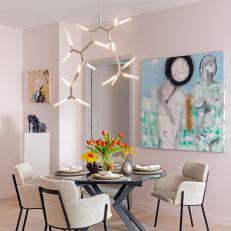 Pink Contemporary Dining Room With Tulips