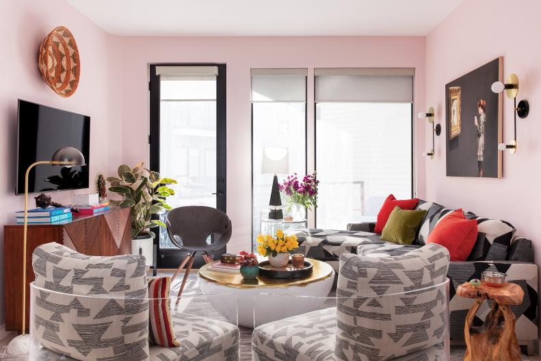 Pink Contemporary Living Room 