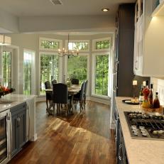 Gray Open Plan Kitchen With Dining Nook