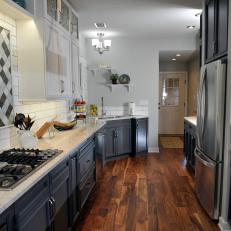 Gray Galley Kitchen With Cooktop