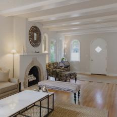 Neutral Mediterranean Foyer and Living Room