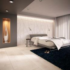 Gray Modern Bedroom With Sculpture Niche