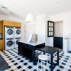 Rustic Laundry Room With Plaid Floor
