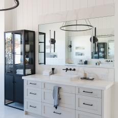 Black and White Master Bathroom With Shiplap
