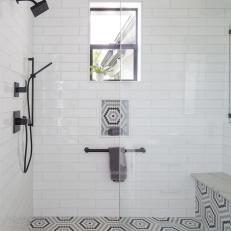 Black-And-White Tiled Walk-In Shower 