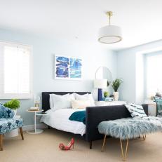 Blue Bohemian Bedroom With Red Shoes