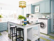 Laundry Room With Striped Pendant