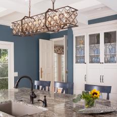 Blue Traditional Kitchen With China Cabinet