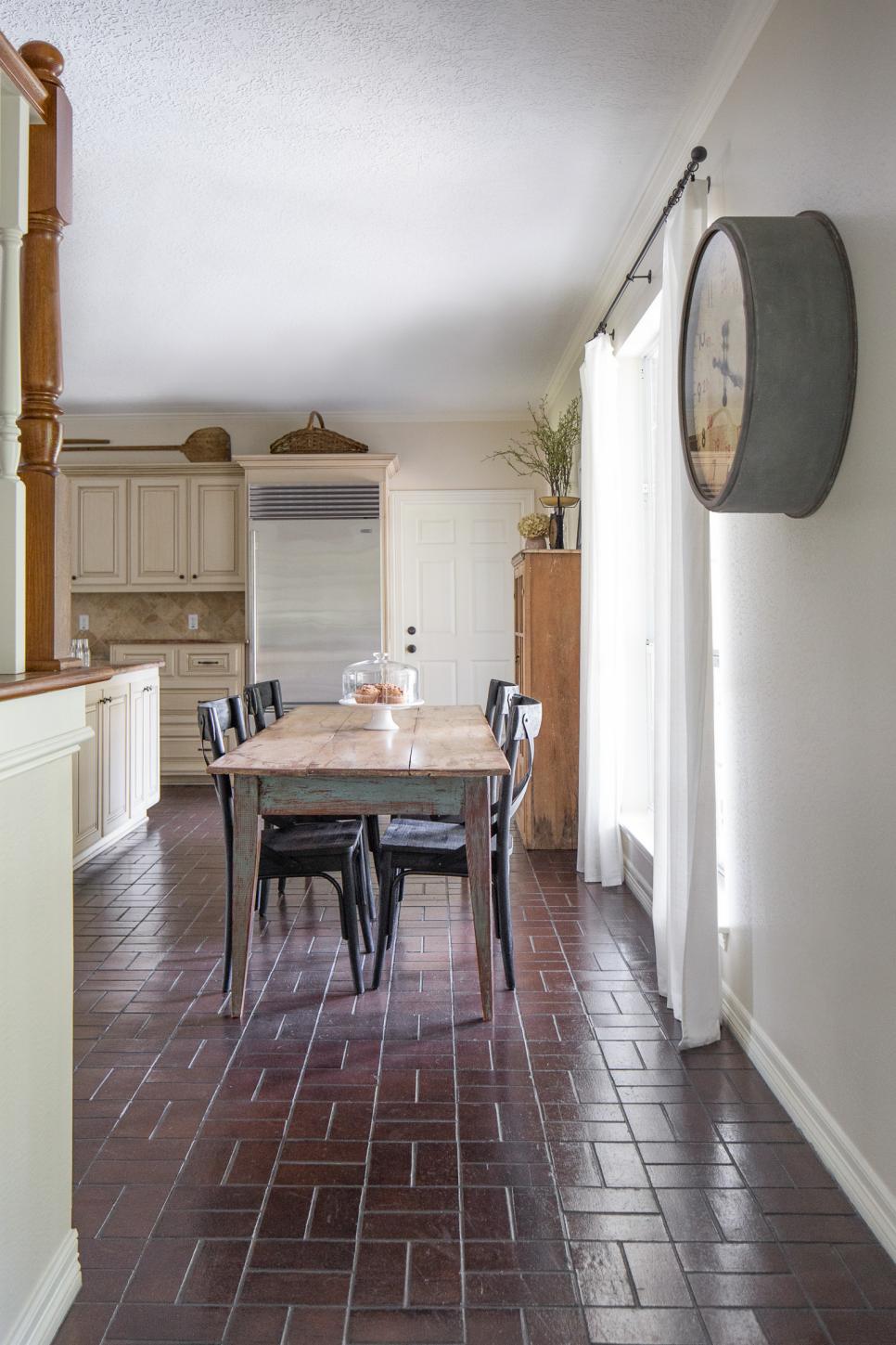 Neutral Country Eat In Kitchen With Brick Floor Hgtv