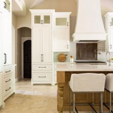 Neutral French Country Kitchen With Wood Island