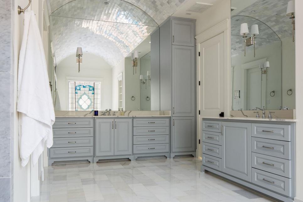 Silver Master Bathroom With Arched Ceiling HGTV