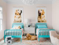 Since golden retriever Toby's 8-year-old big sister Mollie loves him so much, she wanted her bedroom to be a happy place to snuggle, play and sleep.