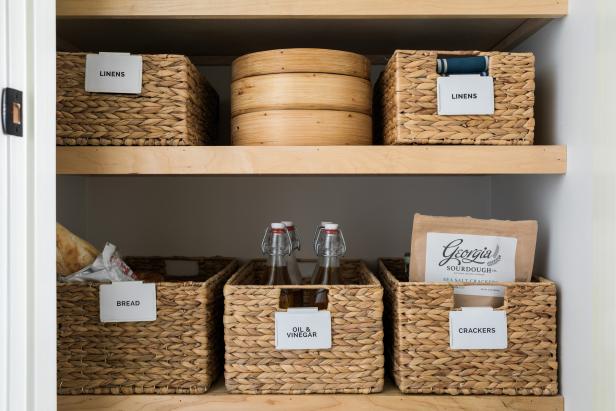 Labeling containers makes it even more efficient to see what you need in a pantry, grab it and go. But it's important to keep all of the labels uniform for a clean, consistent look. Usually, a simple font is the best way to go.