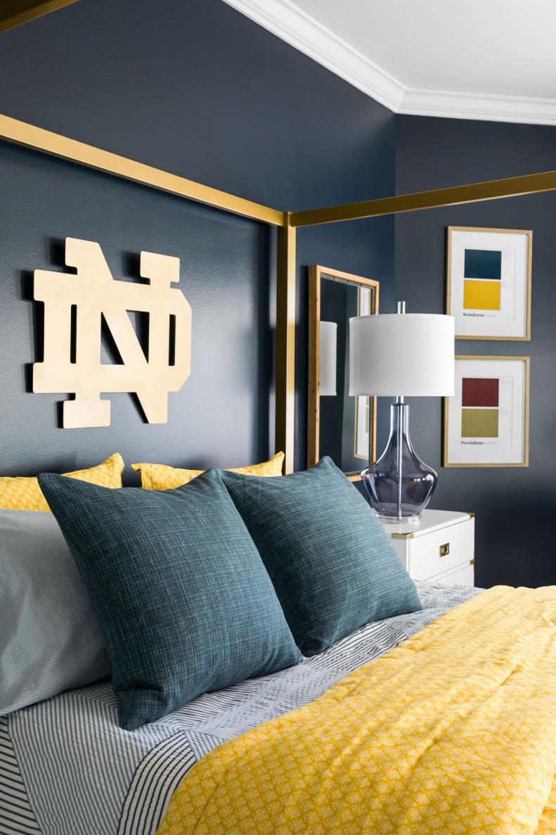 One of the most efficient and effective ways to translate an idea into a design is to focus on color. Since navy is a neutral, it was the best choice for the walls. The intensity of the yellow-golds is better suited for accents to give the room more flexibility over the years.