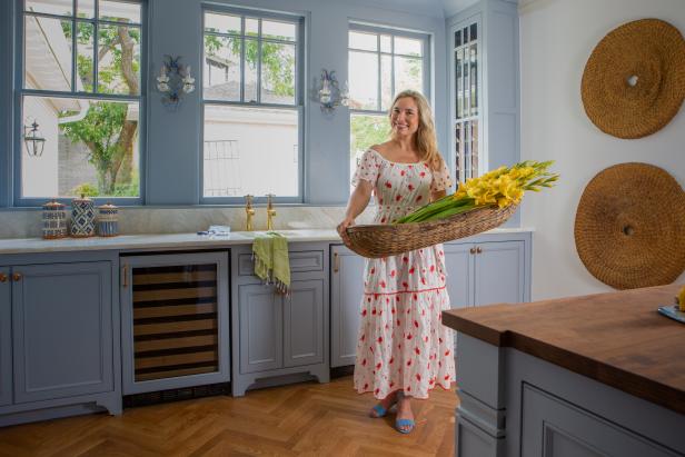 Designer Grace Mitchell, of HGTV's One of a Kind, in the kitchen that she designed for the McGuire family.