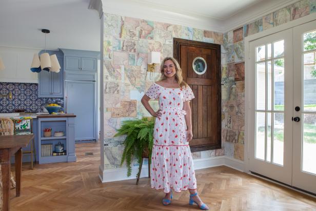 Designer Grace Mitchell, of HGTV's One of a Kind, in the map space that she designed for the McGuire family.
