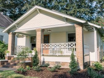As seen on Home Town, the Jones residence has been fully renovated by Ben and Erin Napier. After renovations, their Laurel, MS home now features a freshly painted exterior and open porch. (After 1)