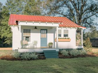 As seen on Home Town, the Register residence has been fully renovated by Ben and Erin Napier. After renovations, their Laurel, MS home now features an updated roof, front porch, and fresh coat of paint with the addition of a side deck. (After matches Before #2)