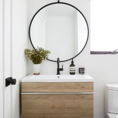 Black and White Small Bathroom With Floating Vanity