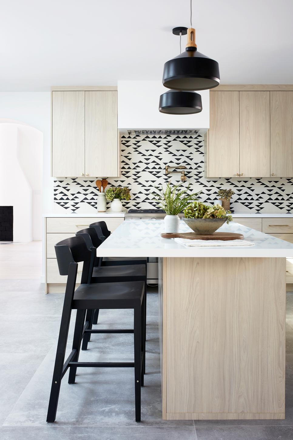 Contemporary Kitchen with Black and White Tile Backsplash | HGTV