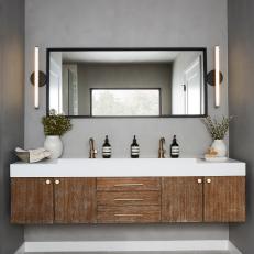 Gray Modern Bathroom With Floating Vanity