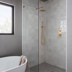 Gray Modern Master Bath With Glazed Tile