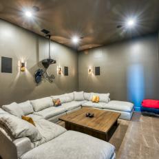 Home Theater With Gray Sectional