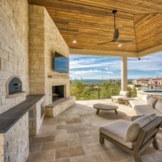 Mediterranean Stone Porch With Landscape View