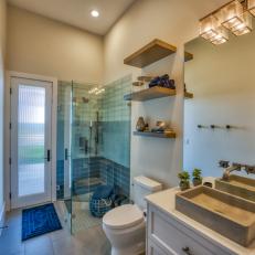 Small Bathroom With Blue Shower