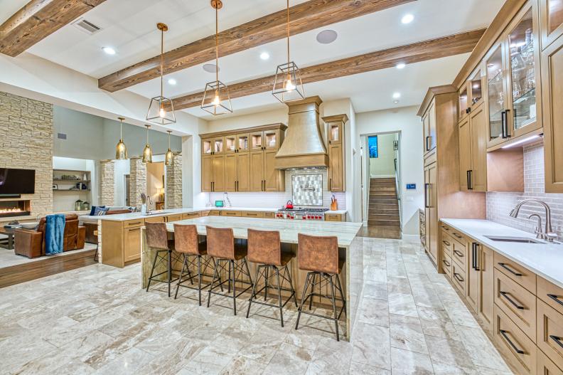 Mediterranean Kitchen With Leather Barstools