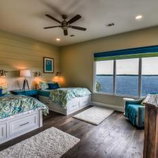 Blue Green Coastal Bedroom With Paisley Duvets