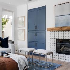 Contemporary Coastal Living Room With Custom Entertainment Center and Desk