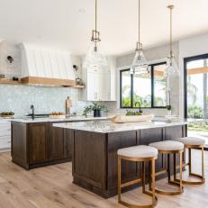 Transitional Open Plan Kitchen With Two Islands