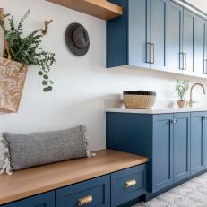 Contemporary Mudroom With Blue Cabinets