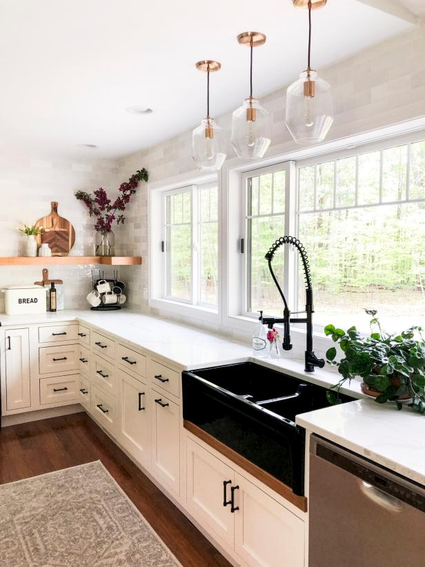 Light Beige Kitchen Cabinetry with Oval Brass Knobs - Transitional - Kitchen