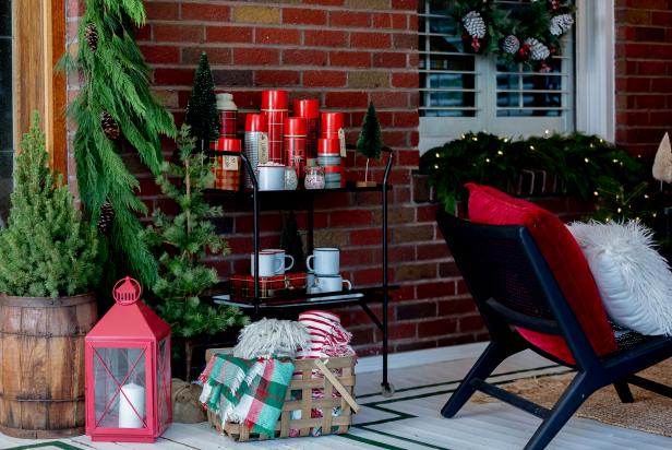 Outdoor Bar Cart Filled With Warm Holiday Beverages