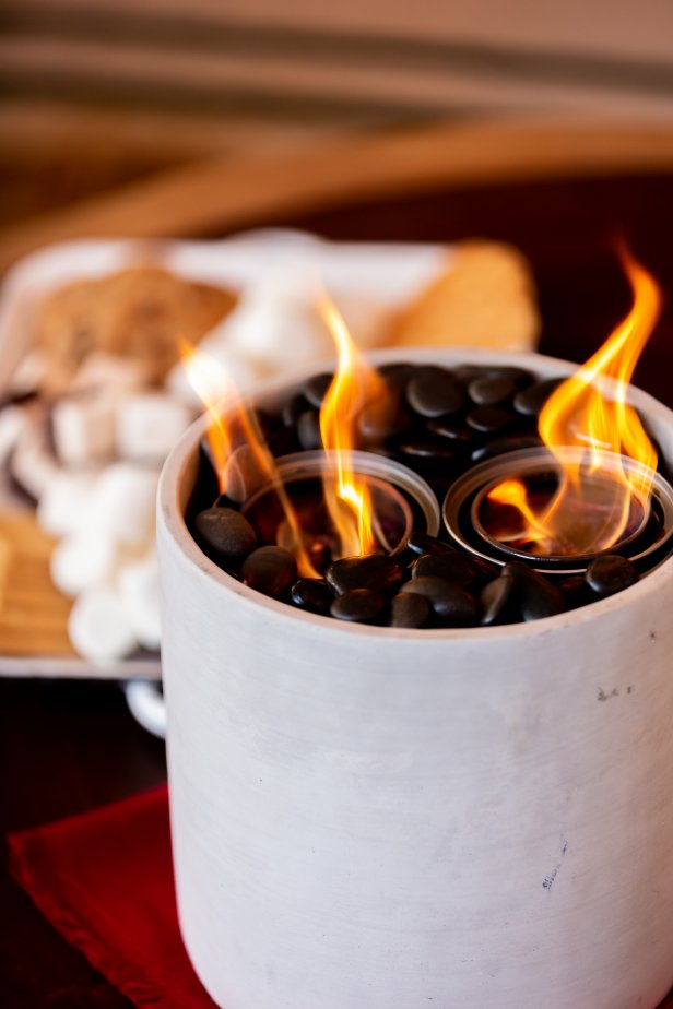 A Tabletop Fireplace Made Out of a Concrete Planter