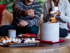 Roasting Marshmallows on a DIY Tabletop Fireplace