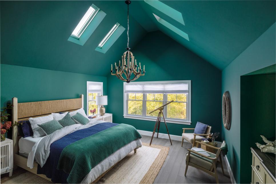 Green Main Bedroom With Skylights