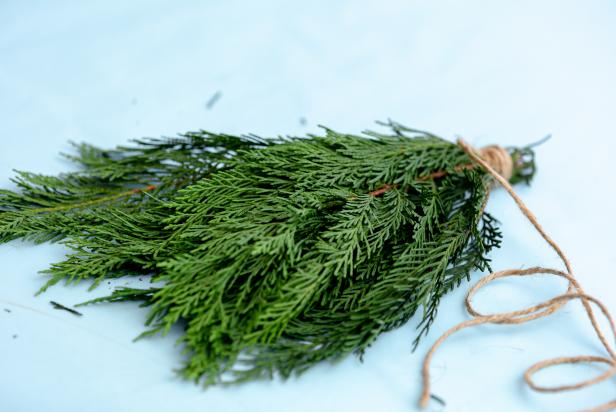 Twine is an excellent and aesthetically pleasing way to bind free greenery into bunches for decorating.